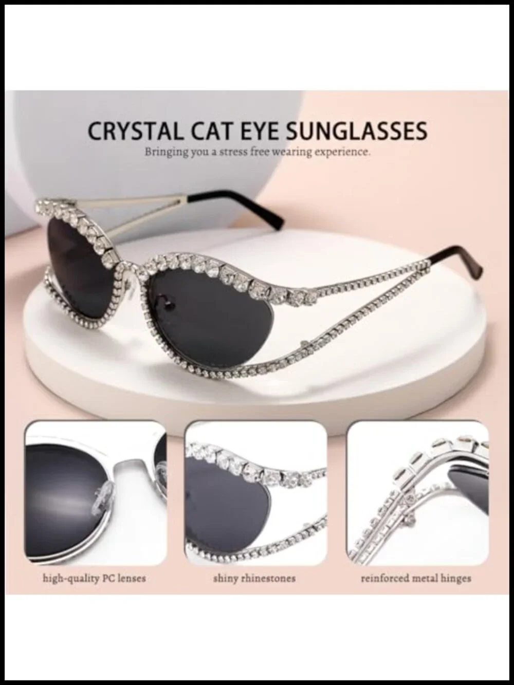 Rhinestone Cateye Sunglasses for Women Bling Crystal Cat Eye Shades